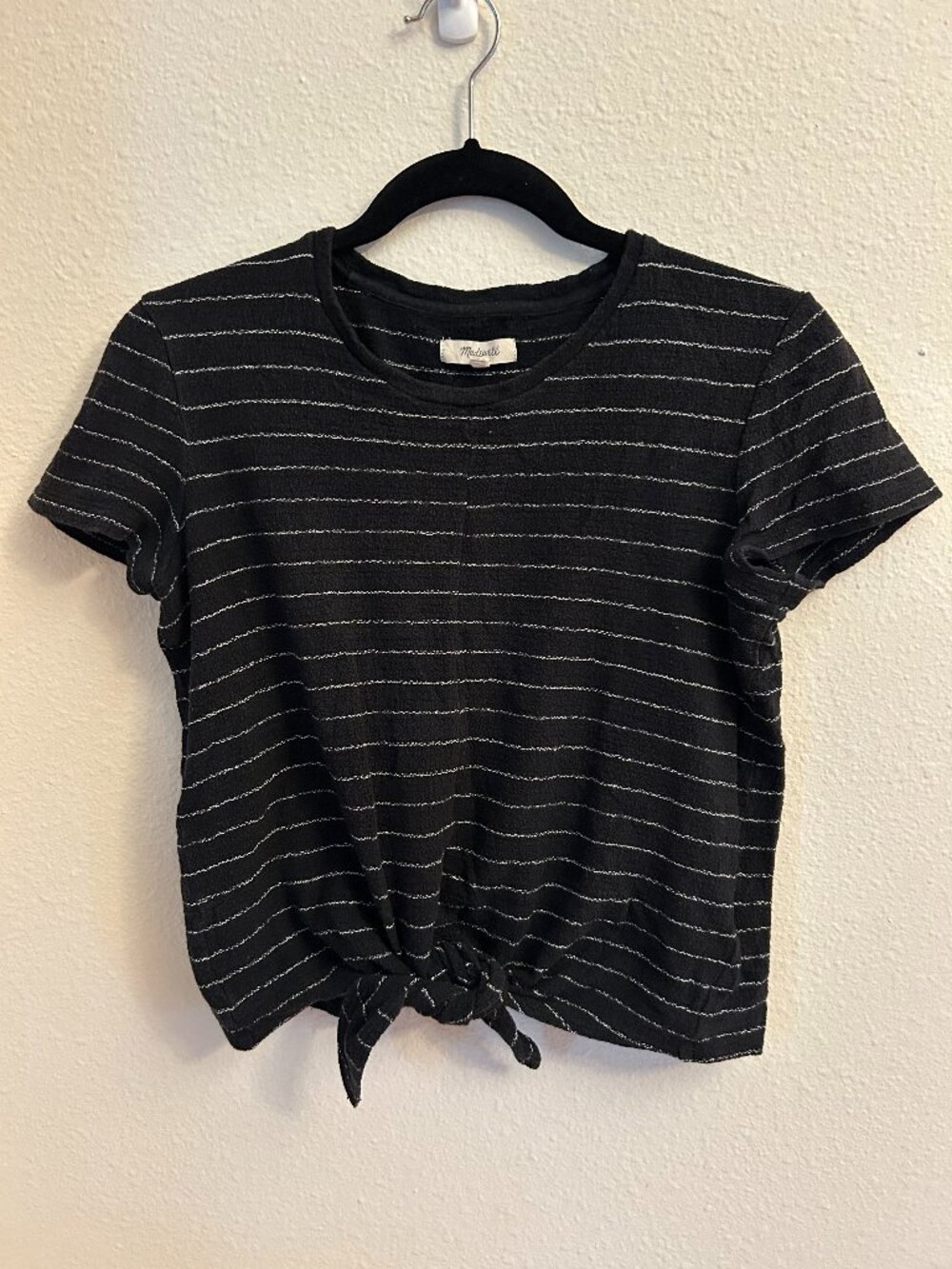 Madewell Tie-Front Shirt Black White Stripe Sz XS